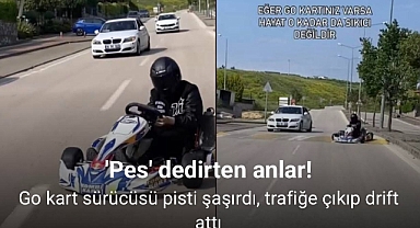 Go kart sürücüsü pisti şaşırdı, trafiğe çıkıp drift attı
