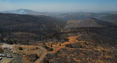 Harmancık'ta yanan yerler havadan görüntülendi