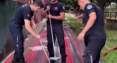 Yangın savaşçılarının ekipman temizliği de takdir topladı